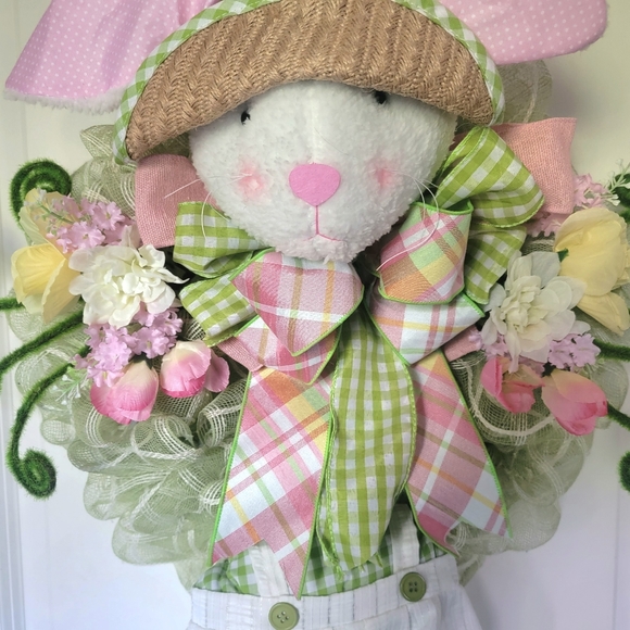 Spring Easter Bunny Rabbit Wreath  Farmhouse Cottage Traditional - Picture 7 of 11